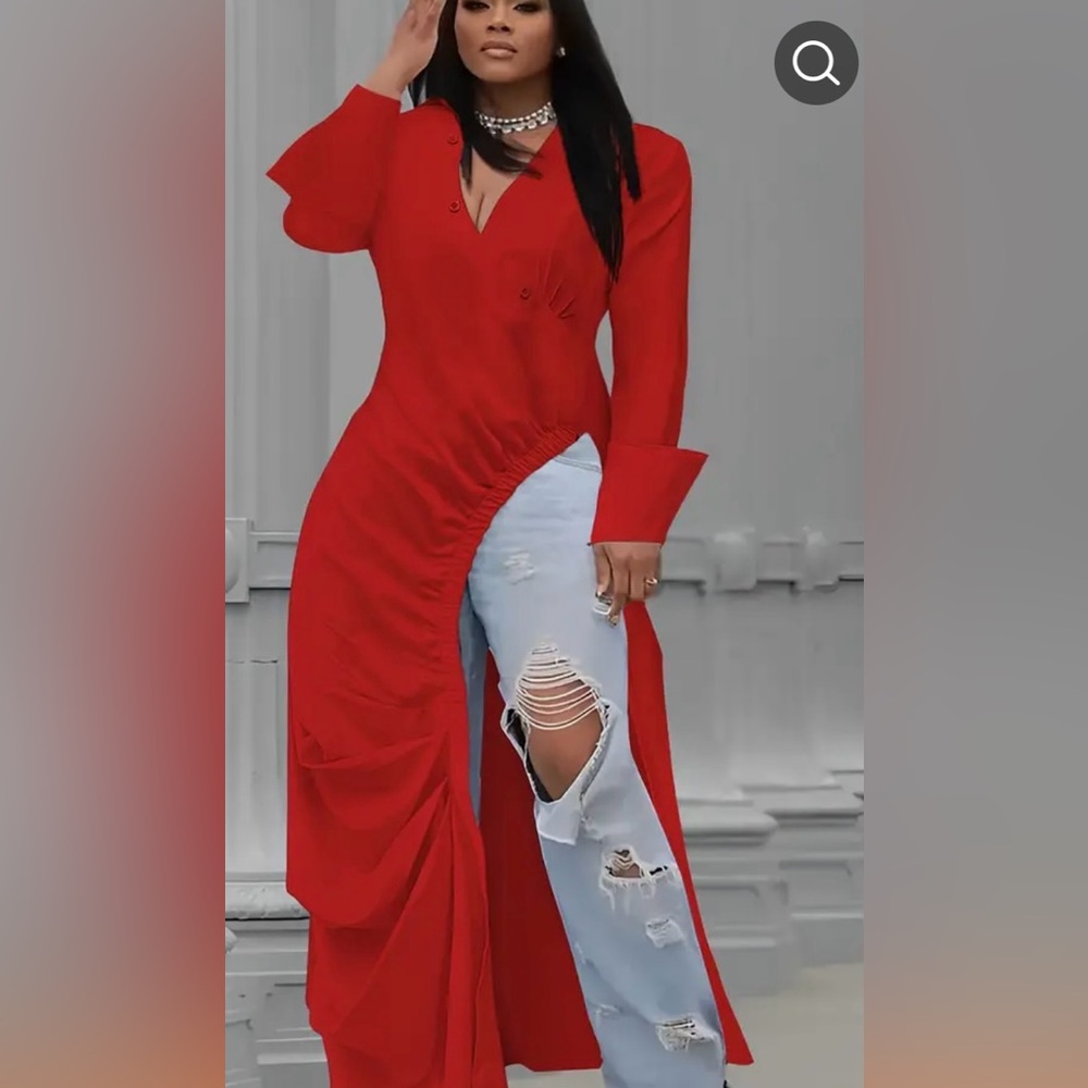 SHEIN Bold Red Ruched Tunic